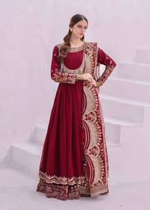 Unity Luxure Premium Maroon Georgette Anarkali <b>Suit</b> with Heavy Embroidered Dupatta Luxury Wedding & Festive Wear - Product Image 2