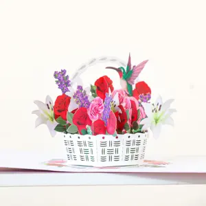 Mother's Day Rose Basket and Fly Bird Pop-up Card Art Paper Show affection High Quality Goods 100 pieces 1 Box Made in Viet Nam