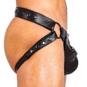 Leather Jockstrap All Black Faux Leather One Size Fetish Underwear - Product Image 6