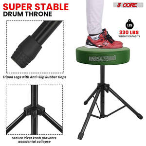 5 Core <b>Drum</b> Throne 3 Thick Padded Memory Foam Comfortable Drummer Stool 330Lb Capacity Adjustable - Product Image 6