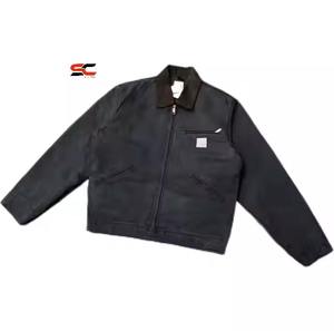 Veste Streetwear à fermeture éclair en toile lourde pour hommes de luxe Logo personnalisé Coton Style de travail Vintage Techniques de teint uni du fabricant - Product Image 3