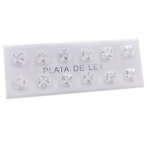 Set di 6 Paia di Orecchini a Perno in Argento Sterling 925, Zirconia Cubica Taglio Principessa 6x6 mm, Ipoallergenici, Unisex, Stile Bohémien, Idea Regalo - Product Image 1