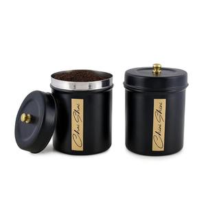 Boîte à thé en métal noir mat avec bouton doré Contenant de rangement pour café cylindrique moderne au prix de gros - Product Image 2
