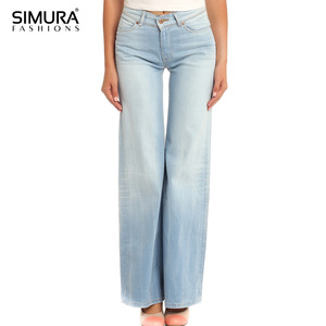 กางเกงยีนส์ขาบานเอวสูงสำหรับผู้หญิง SIMURA ทรงหลวมใส่สบาย ผ้าฝ้าย ความยาวเต็มตัว สไตล์ฤดูร้อน - Product Image 2
