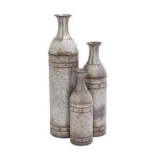 Ensemble moderne de 3 vases et pots à fleurs en métal galvanisés de tailles différentes décoration de table pour la maison et le mariage pots à fleurs de forme ronde - Product Image 1