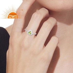Best Selling Fine Sterling Silver Natural <b>Peridot</b> Gemstone Triangle Design Stackable <b>Ring</b> Custom Jewelry Manufacturer - Product Image 4
