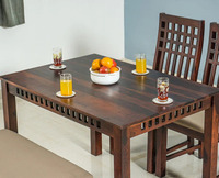 Table à manger moderne en bois massif, 2 chaises rembourrées, 1 banc rembourré, finition naturelle, pliable, Madera Finekraft DT-002, salon