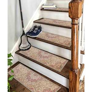 Tapis d'escalier imprimé, motif médaillon rose et beige, moderne, doux, facile à nettoyer, tapis d'escalier - Product Image 5