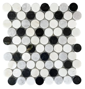 Carreaux de mosaïque ronds en pierre polie blanche et noire, design minimaliste moderne pour murs intérieurs de salle de bain, résistants à l'eau, 8 mm - Product Image 2