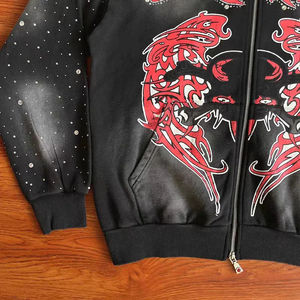 Sudadera con capucha y ropa de calle con cremallera y serigrafía chándal lavado ácido alta calidad unisex tendencia personalizada - Product Image 4