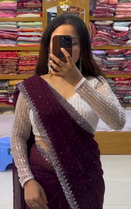 Phong cách hợp thời trang nặng ưa thích <span class=keywords><strong>georgette</strong></span> vải trên tất cả siroski làm việc Sari mới nhất độc quyền Saree đám cưới cô dâu dân tộc tuyệt đẹp - Product Image 6