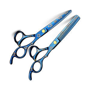 Kit de ciseaux amincissants pour coiffeur en acier inoxydable Kit de ciseaux de coiffeur enduits de couleur bleue avec étui à fermeture éclair en cuir - Product Image 1