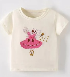 Camiseta informal de verano para niñas, ropa de punto estampada de algodón 100% para niños de 3 a 8 años, ropa informal para niños - Product Image 1
