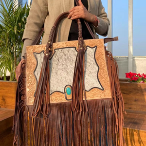 Nueva llegada diseñador occidental Tooled cuero de vaca flecos bolsas de moda de alta calidad de las mujeres grandes borla bolsas de compras - Product Image 4