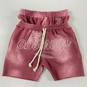 Pantalones Cortos Personalizados de Doble Cintura con Apliques Bordados, Cordones de Algodón, Efecto Desgastado por el Sol, Pedrería, Estilo Deportivo, Lavado Ácido para Hombre - Product Image 5
