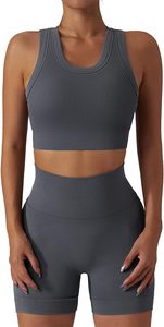 Ensemble de yoga sans couture pour femmes Leggings taille haute et haut court Gymwear 2 pièces tenue de yoga sans couture shorts d'entraînement et ensemble de soutien-gorge de sport - Product Image 4