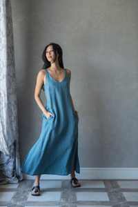 <b>Linen</b> Slip <b>Dress</b> <b>Linen</b> <b>Maxi</b> Summer Style Lightweight Long Sleeveless <b>Dress</b> with Pockets <b>Linen</b> Beach Spaghetti Strap <b>Dress</b> - Product Image 3