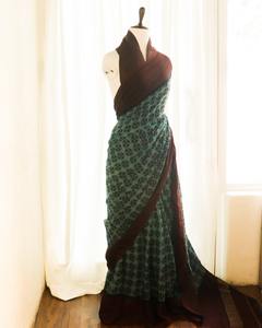 Indian Pakistani Manufacturer's Kasturi Linen Silk Zari Woven Saree Women's Soft Party Wear <b>with</b> Shaded <b>Leaves</b> All Zari Weaving - Product Image 1