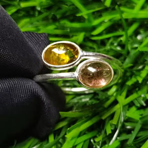 Anillo fino de Plata de Ley 925, 1,56 gramos, cabujón de turmalina múltiple Natural, bisel de piedras preciosas, ajuste de rodio para regalo de aniversario - Product Image 1