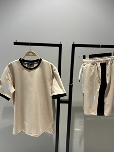 Men's Black Terry T-Shirt <b>Jogger</b> Set Crew Neck Short Sleeve Solid Casual Summer Outfit <b>White</b> Trim Drawstring Waist Eco-Friendly - Product Image 6