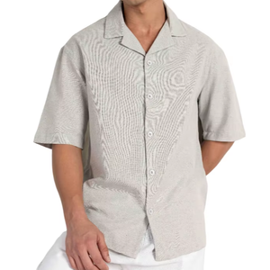 Camisa de hombre de gran tamaño de media manga de algodón 100% de alta calidad, transpirable, sostenible con patrón de estampado teñido de hilo, hombro caído - Product Image 1