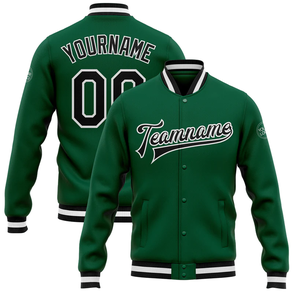 Chaquetas con números de letras de poliéster 100%, nombre de equipo personalizado, chaqueta abotonada de béisbol Varsity verde, bombardero de lona informal para otoño - Product Image 1