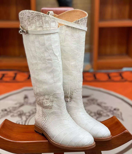 Botas de cuero blancas de la India del Himalaya para mujer, con punta, con cordones, de caña alta, cortas y largas, para parejas, otoño/invierno, para hombre y mujer - Product Image 2