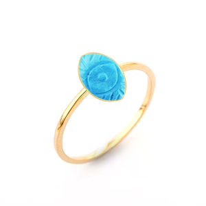 Oro Vermeil turquesa Marquesa forma mal de ojo tallado piedra preciosa bisel ajuste 925 plata esterlina banda recta anillo de piedras preciosas - Product Image 1