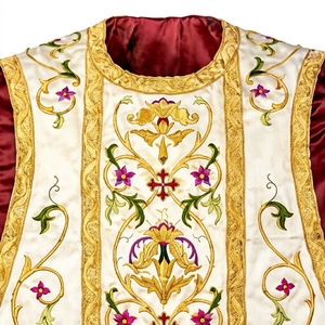 Casulla Romana de Seda Crema con Bordado a Mano de Hilos de Oro, Vestimenta Sacerdotal Católica, Conjunto de Túnica para Clérigos de Iglesia con Cruz de Espina de Jesús - Product Image 5