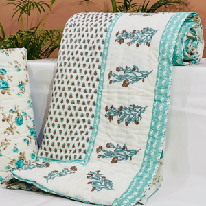 Colcha Estampada a Mano Personalizada al por Mayor 100% Algodón Jaipuri Razai Textil para el Hogar de Lujo - Product Image 1