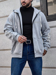 Sudadera con capucha y cremallera de algodón 100% para hombre con diseño transpirable polar estampado personalizado para invierno - Product Image 4