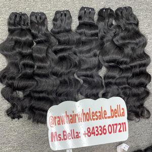 Venta al por mayor de extensiones de cabello humano Remy virgen 100% de alta calidad, ondulado, doble trama, cabello crudo de Vietnam, color 1B, sin químicos. - Product Image 2