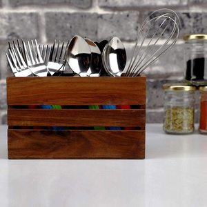 Organizador de Cubiertos de Madera Maciza, Tipo Moderno, con Múltiples Compartimentos y Diseño de Listones - Product Image 3