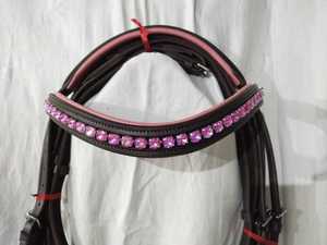 Caballo Anatómico Rosa Oro Detalle Brida Manivela Noseband Flash Negro Marrón CABALLO BRIDLE DELUXE ANATOMIC CUERO ELEVADO - Product Image 6