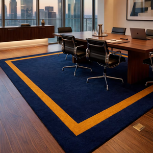 Hand-Tufted Modern Navy Blue Wool/Silk Rug Contrast Border Anti-Bacteria Luxury <b>Carpet</b> for Living Rooms Offices Golf Prayer Use - Product Image 1