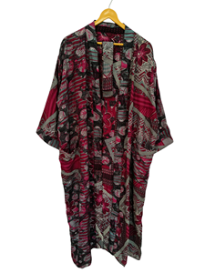 Túnica India Floral Seda Sari Kimono Vintage Sari Robe Suave Playa Fiesta Vestido Indio Hecho A Mano Seda Kimono - Product Image 5