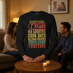 เสื้อยืดแขนยาววินเทจสำหรับคู่รักฉลองครบรอบแต่งงาน 7 ปี เสื้อยืดโปรโมชั่นสำหรับการเฉลิมฉลองครบรอบ 7 ปี - Product Image 3