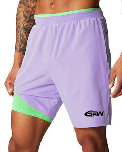Shorts d'entraînement 2-en-1 pour hommes, durables, à séchage rapide, avec logo sur le devant, poches et couche de compression intérieure, design sportif léger - Product Image 1