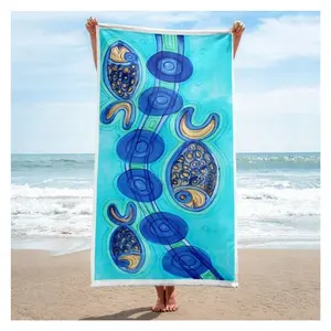 Vite di corallo stampate colore blu cotone 100% personalizzato taglie su misura sublimata lunga corsa asciugamani da spiaggia attraenti senza polvere