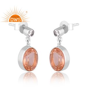 Nuevo diseño elegante plata esterlina natural doblete morganita cuarzo y Cz pendiente de piedras preciosas joyería personalizada para mujer regalo para ella - Product Image 3