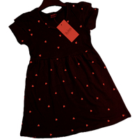 Robe courte en coton pour filles Zukids, bleu marine, imprimé cœur, manches bouffantes, col rond, style mignon, été