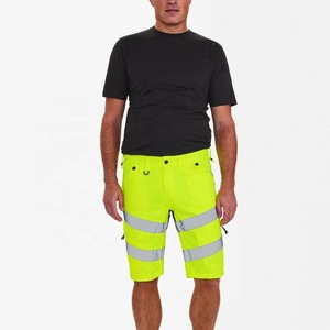 Elastic Waist High Visibility <b>Yellow</b> Reflective Safety <b>Shorts</b> for <b>Men</b> Lightweight Construction Cargo Workwear <b>Shorts</b> - Product Image 5
