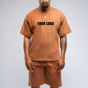 Nouveauté 2026 : Ensemble short 2 pièces Streetwear 100% Coton Qualité Premium avec Logos Imprimés en Relief Personnalisés, Style Hip Hop Uni pour l'Été - Product Image 4