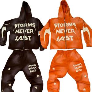 ชุดวอร์มออกกำลังกายผ้าฝ้าย100% กำหนดโลโก้ได้เองชุดมีฮู้ดขนาดใหญ่พิเศษแบบลำลองคุณลักษณะกันลมไซส์ใหญ่พิเศษสำหรับผู้ชายและผู้หญิงขนแกะธรรมดา - Product Image 1