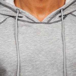 Haute qualité gris hommes à manches longues poches kangourou points Logo thermique sweat et sweats à capuche - Product Image 5
