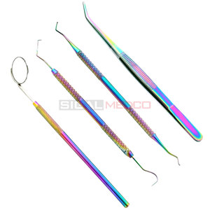 4 Pcs Multi Rainbow Dental Hygiene <b>Plaque</b> <b>Remover</b> Set Scaler Explorer Excavator Mouth Mirror Tweezer Plier Medic Instruments - Product Image 6