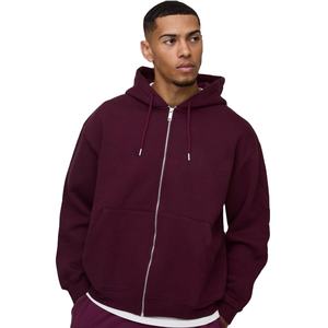 Sudaderas con cremallera para hombre, sudadera de algodón orgánico para hombre con capucha, sudaderas con capucha y cremallera, sudaderas con capucha holgadas de gran tamaño de Color sólido - Product Image 1