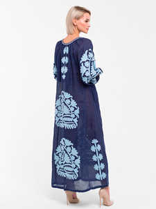 Estilo único elegante moderno ucraniano bordado sólido cuello en V mujer Maxi vestido regalo Original increíblemente suave Lino vacaciones - Product Image 3