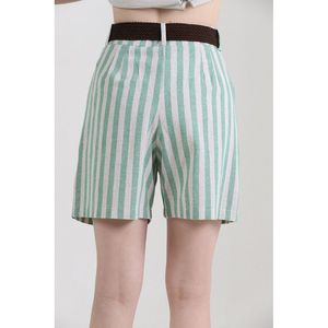 Shorts de Lino para Mujer Topshow, Diseño a Rayas Esmeralda con Cinturón, Producto al por Mayor - Product Image 1