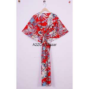 Magnifique robe longue indienne style kaftan, imprimée au bloc, taille naturelle, lavable, écologique, pour femme, idéale pour les fêtes - Product Image 5